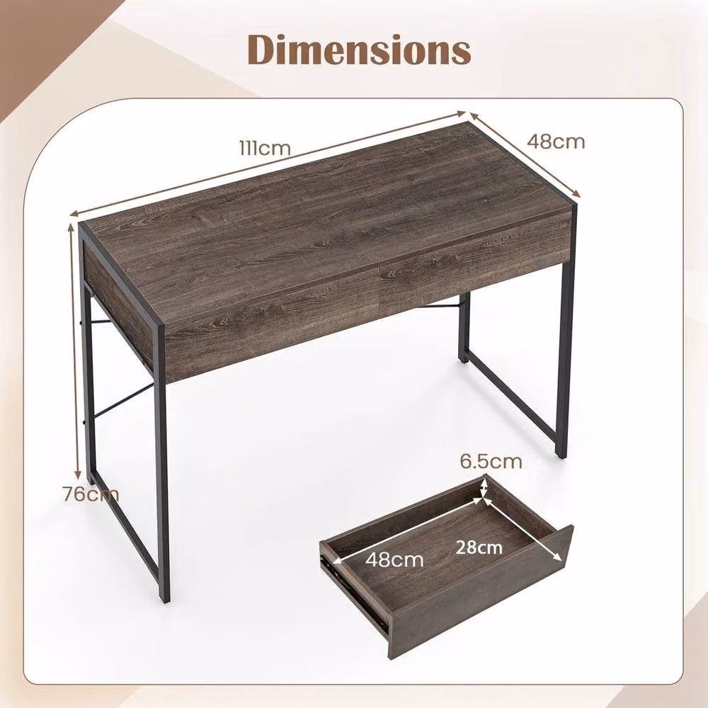 VOGREX Grey Compact Computer Writing Desk with 2 Storage Drawers, W/D/H: 111 x 90 x 76 cm – 2