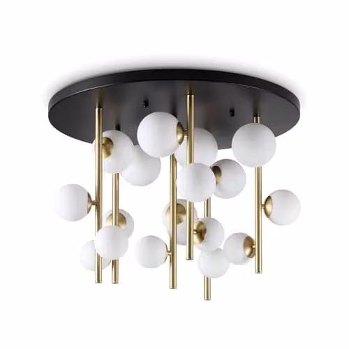 Ideal Lux Perlage 18 Light Globe Ceiling Light in Brass with White Glass Shades