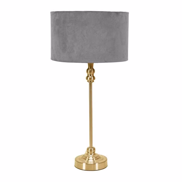 ValueLights Maggie Gold Table Lamp with Grey Fabric Shade and Gold Brass Base