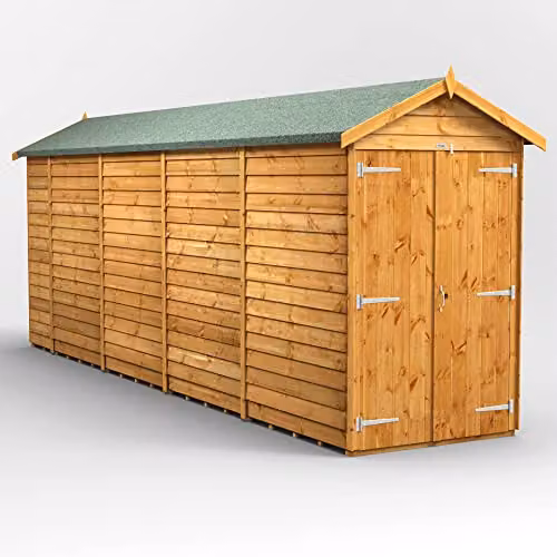 Powersheds Premium Apex Overlap Wooden Shed with Double Door, Brown, Windowless