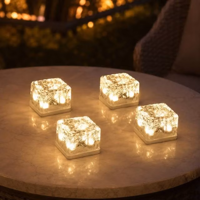 GWSOLAR 4 Pack Warm White LED Solar Brick Lights with Dusk Sensor, IP65 Waterproof, White
