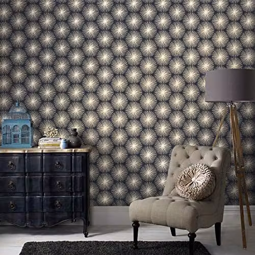 Graham & Brown Sublime Fire Circle Blue Abstract Geometric Art Deco Wallpaper