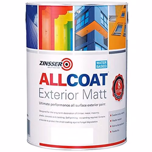 Zinsser Allcoat Exterior WB Water Based Matt Weatherproof Paint, White, 2.5 l