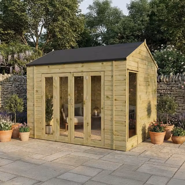 Waltons Brown Shiplap Wooden Summerhouse Reverse Apex Garden Room W: 305 x D: 244 cm