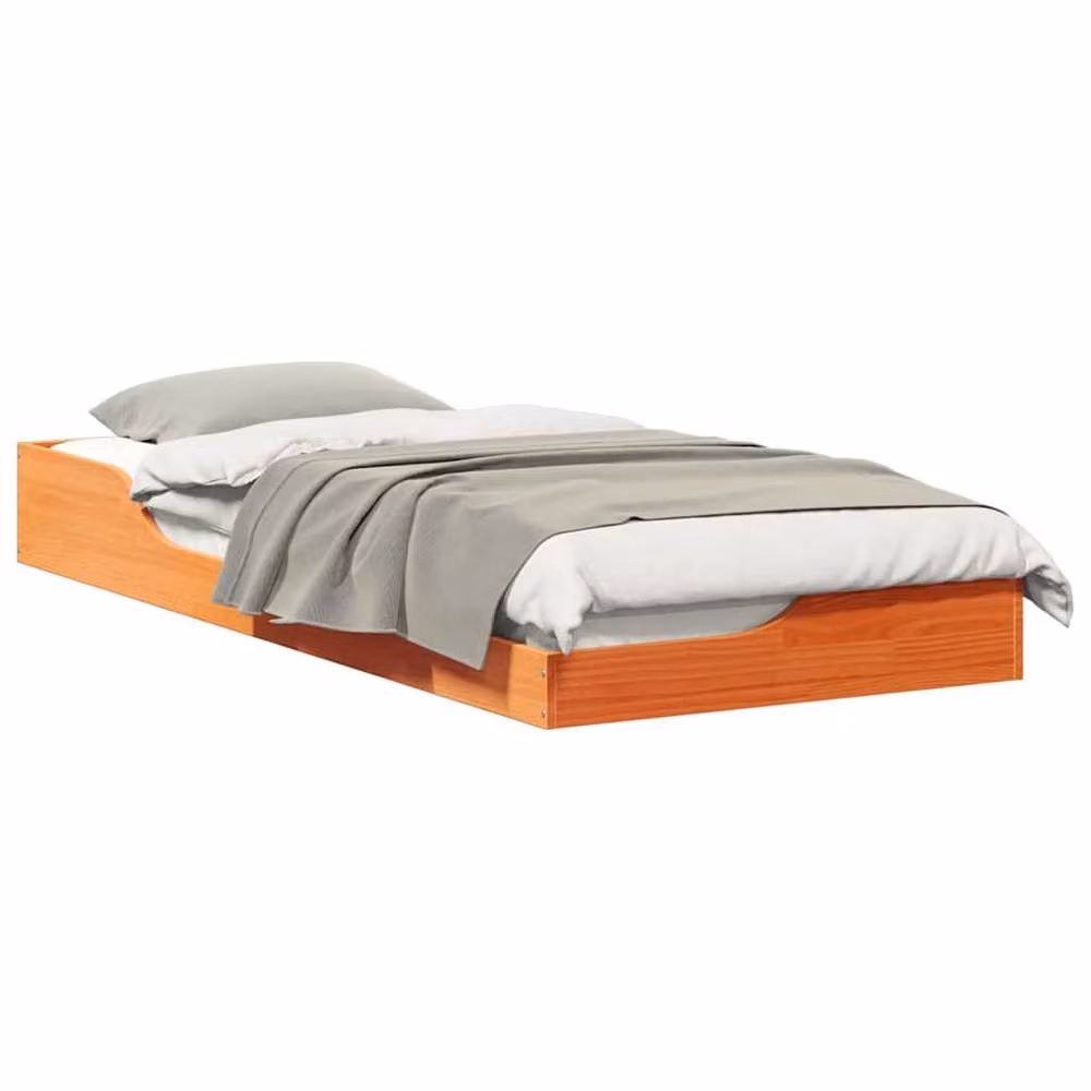 Berkfield Home Solid Pine Wood Floor Bed Frame in Wax Brown, W/D/H: 90 x 210 cm – 3