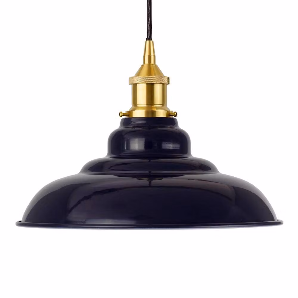 SE Home St Edmund's Round Pendant Light in Navy Blue with Polished Brass and Black Metal Finish – 2