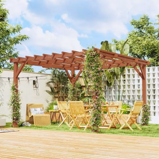 Outsunny Wooden Pergola Kit in Brown, W: 330 cm, D: 330 cm, H: 330 cm