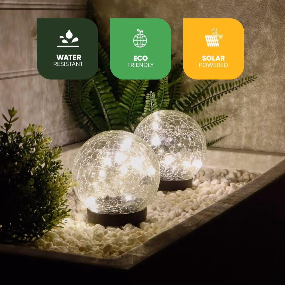 Gardenwize Pair of Solar LED Crackle Glass Ball Garden Lights in Black – 4