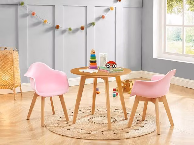 Vente-unique LOULOUNE Children's Round Table in Light Oak and Beech Wood, W: 60 cm, D: 60 cm, H: 51 cm – 1