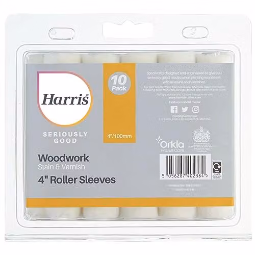 Harris Seriously Good Woodwork Stain and Varnish 4in Mini Roller Refill Sleeves, White, 10 Pack