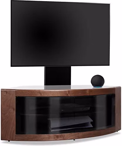 Centurion Supports PANGEA Black and Walnut Beam-Thru Curved True-Corner TV Cabinet with Mounting Arm for 32-50 inch Screens, W/D/H: 118 x 45 x 45 cm – 3