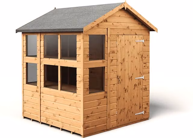 Empire 6x6 Apex Potting Shed with Single Door and Windows in Brown