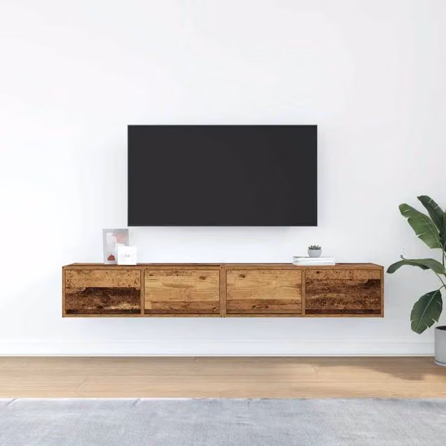 Berkfield Home Set of 2 Rustic Old Wood TV Cabinets, Brown, W/D/H: 80 x 31 x 25.5 cm – 1