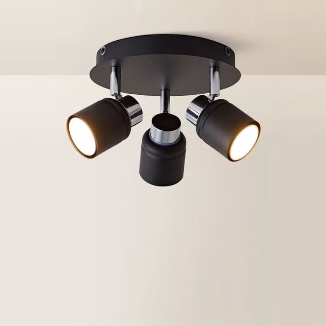 ValueLights Benton Adjustable Round 3 Way IP44 Bathroom Ceiling Spotlight in Black – 1