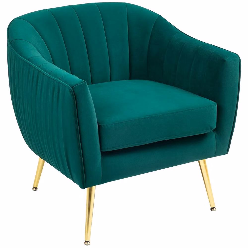 Wyld Haus Rico Nota Forest Green Velvet Shell Back Accent Chair with Metal Frame – 2