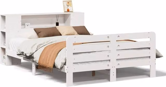 Berkfield Home King Size Solid Wood Pine Bed Frame in White, 150 x 200 cm