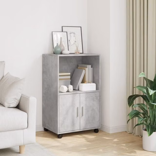 Berkfield Home Rolling Cabinet in Concrete Grey, W/D/H: 55 x 40 x 91 cm – 1