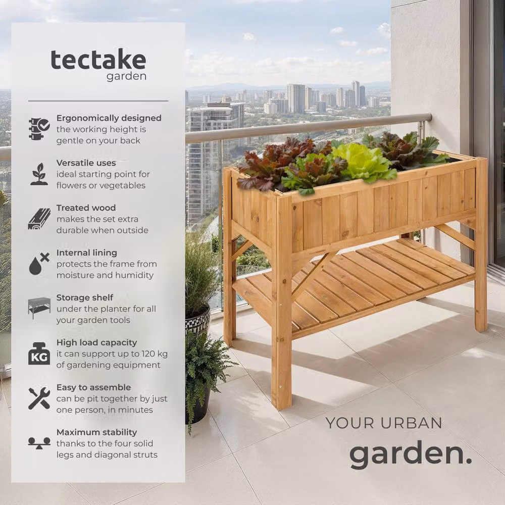tectake Wooden Raised Bed in Brown, W/D/H: 119 x 57 x 90 cm – 2