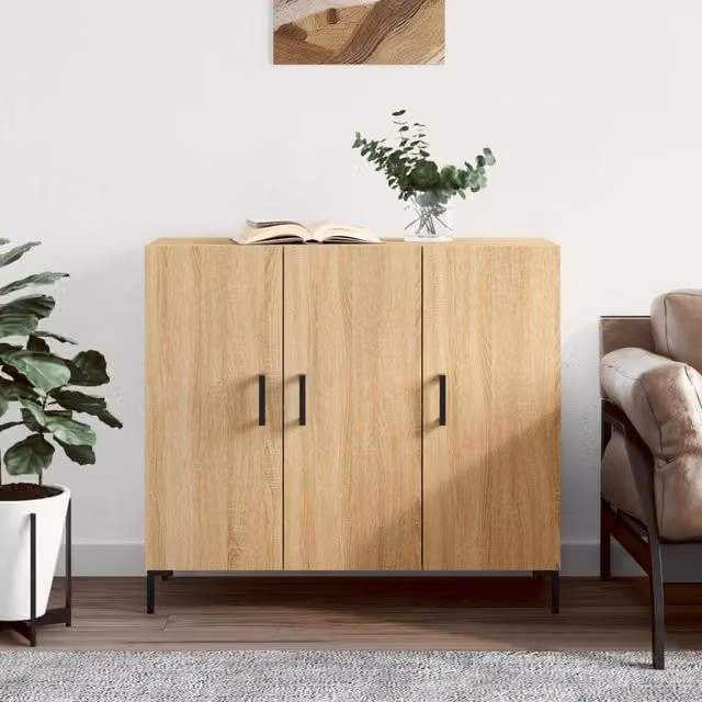 Berkfield Home Sonoma Oak Sideboard in Brown, W/D/H: 90 x 34 x 80 cm