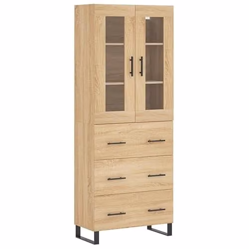 vidaXL Modern Sonoma Oak Highboard Sideboard with Metal Feet, Brown Storage Cabinet for Living Room, W/D/H: 180 x 34 x 69.5 cm – 1