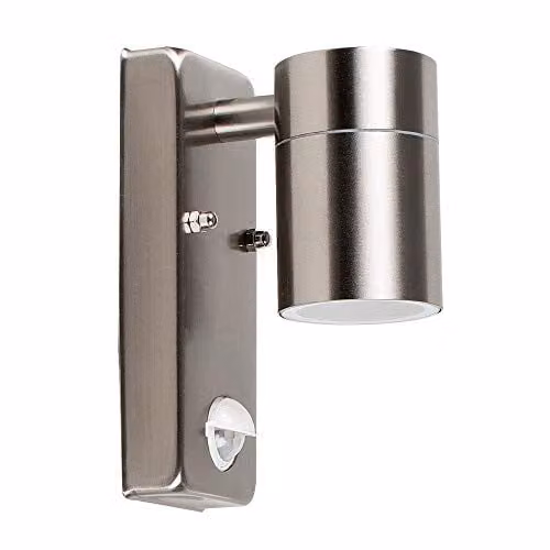 ValueLights Barrow Silver Stainless Steel Outdoor Wall Downlight with PIR Motion Sensor and 5W Warm White LED Bulb