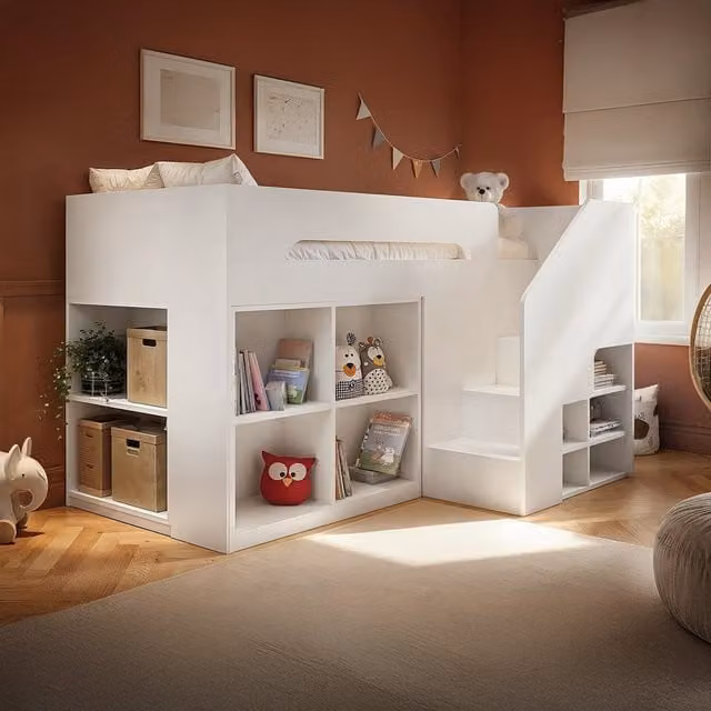 Flair Quinn Midsleeper Bed with Storage and Stairs in White