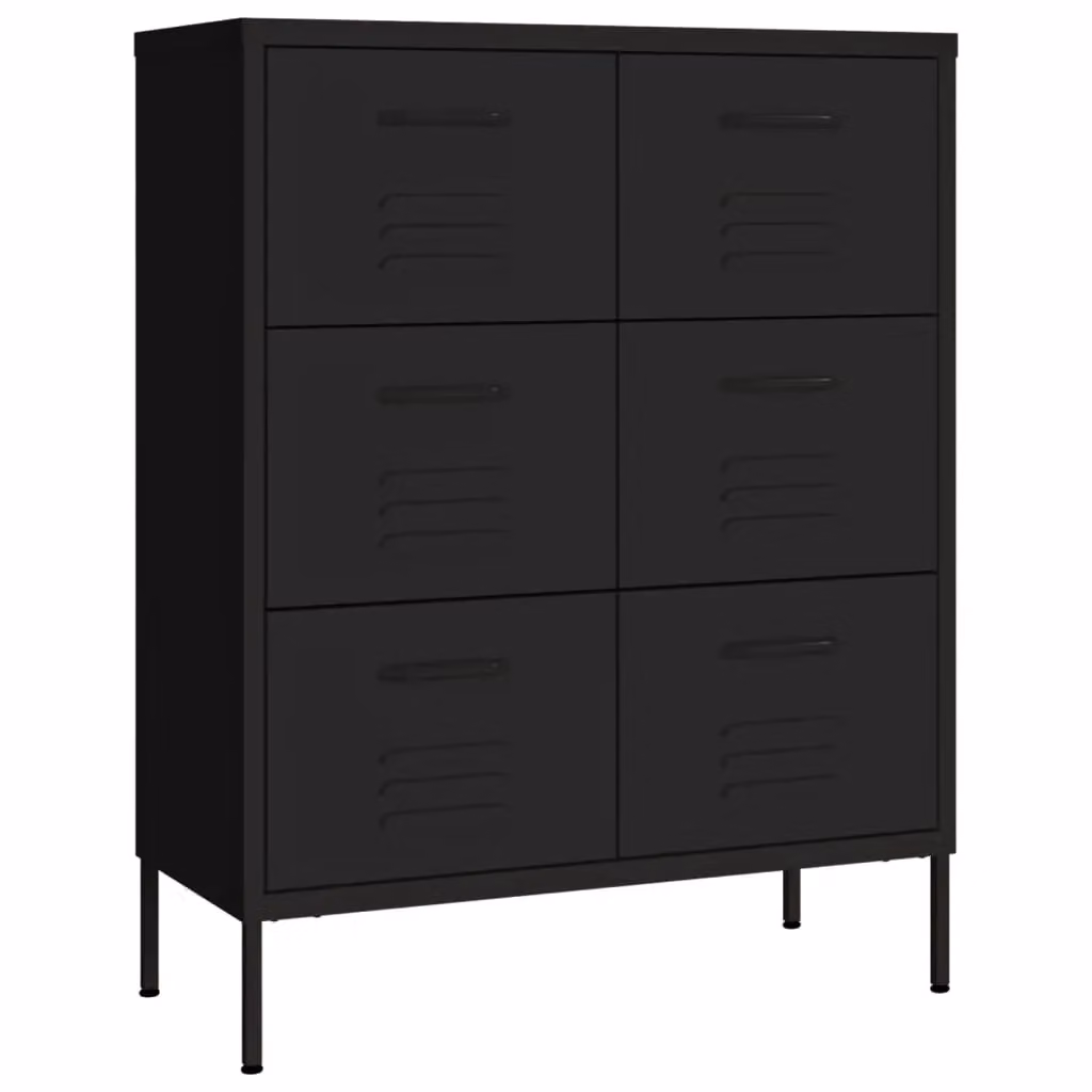 Berkfield Home Black Steel Drawer Cabinet W/D/H: 80 x 35 x 101.5 cm – 2
