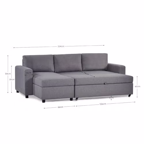Julian Bowen Angel Grey Fabric 3 Seater Corner Sofa Bed with Pull Out Drawer – 2