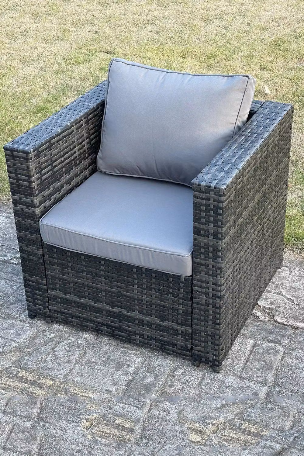 Fimous 6 Seater Rattan Lounge Sofa Set with 2 Armchairs, Stool and Tables in Dark Grey – 2