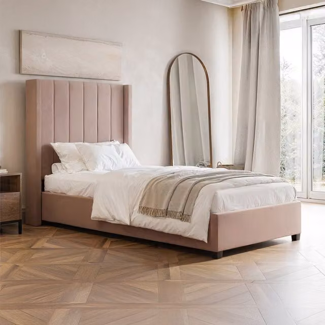 Flair Single Ottoman Bed in Pink Velvet with Lift Up Base