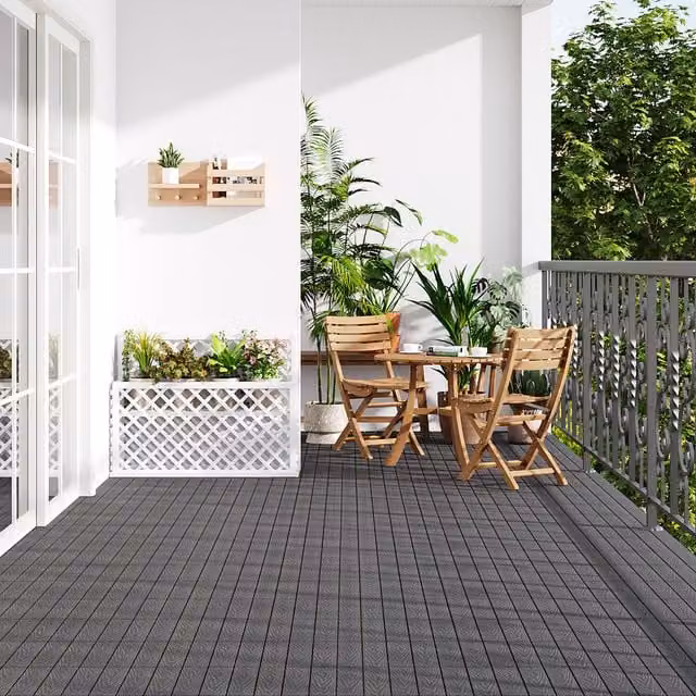 Darphe Wood-Grain Interlocking Decking Tiles in Grey