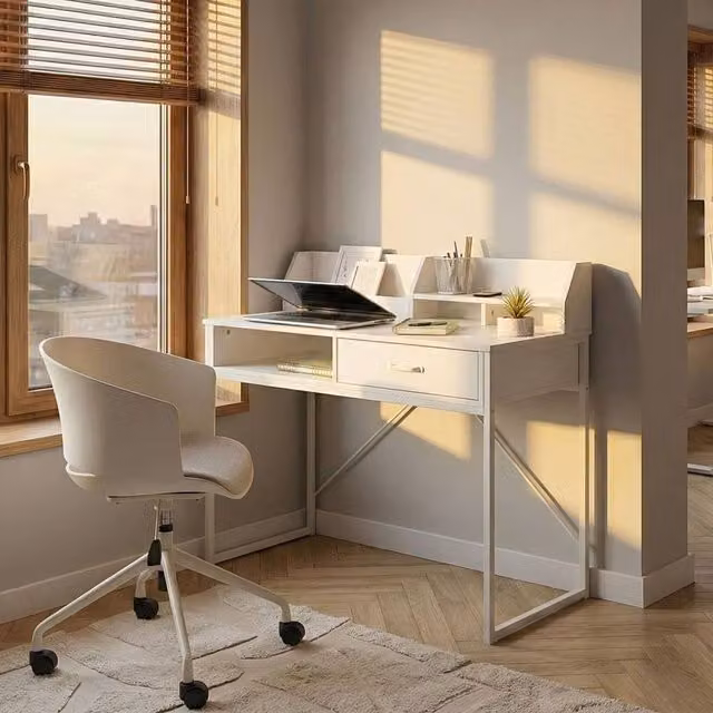 Wyld and Coco Scandinavian Writing Desk with Drawer Unit in White