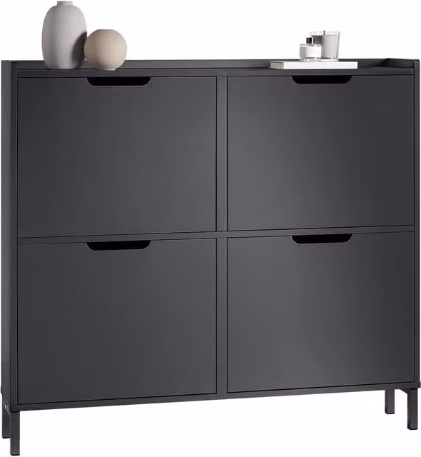 SoBuy Modern Slim Shoe Storage Cabinet with 4 Tilting Compartments in Black