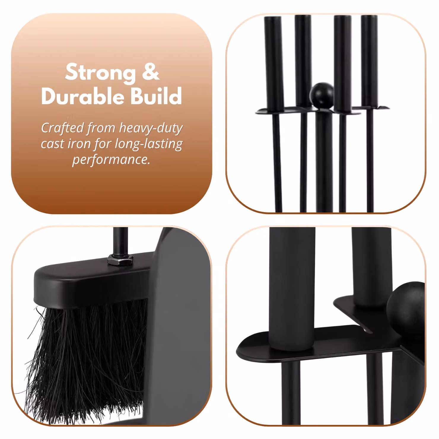 Marco Paul 5pc Fireside Accessory Set with Stand in Black – 6