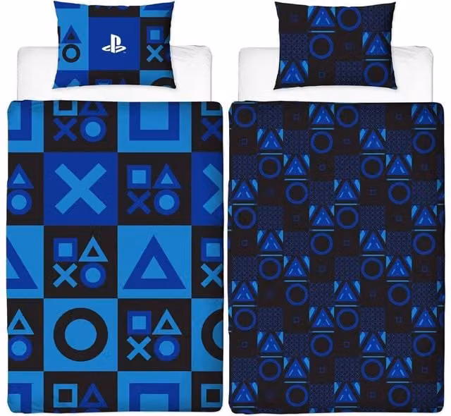 Playstation Blue Checked Reversible Duvet Set and Pillowcase, W: 140 cm, L: 200 cm – 1