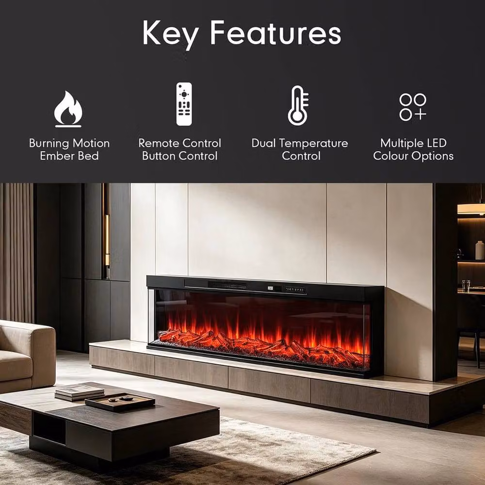 FORGEVIO Black 50 Electric Fireplace with 12 LED, W: 1000 cm, H: 52 cm, D: 52 cm – 3
