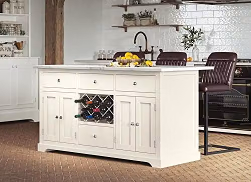 Baumhaus Cream Kitchen Island with White Granite Worktop, W/D/H: 150 x 60 x 84.5 cm