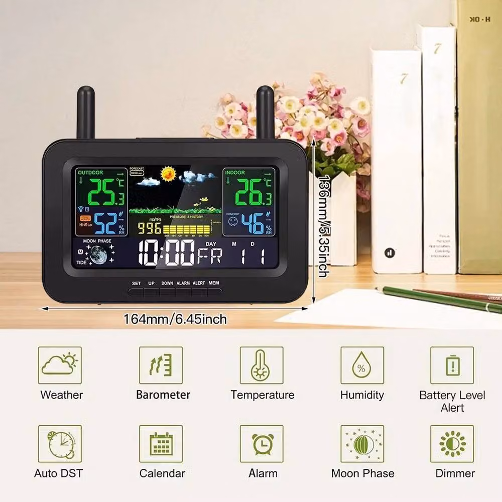 FLAVORA Wireless Digital Weather Station with Colour LCD Screen, Black, W: 100 cm, D: 15 cm – 2