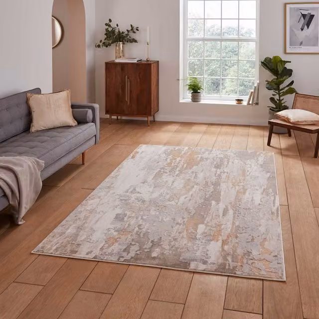 Apollo GR580 Modern Abstract Machine Woven Yarn Rug in Bronze and Grey