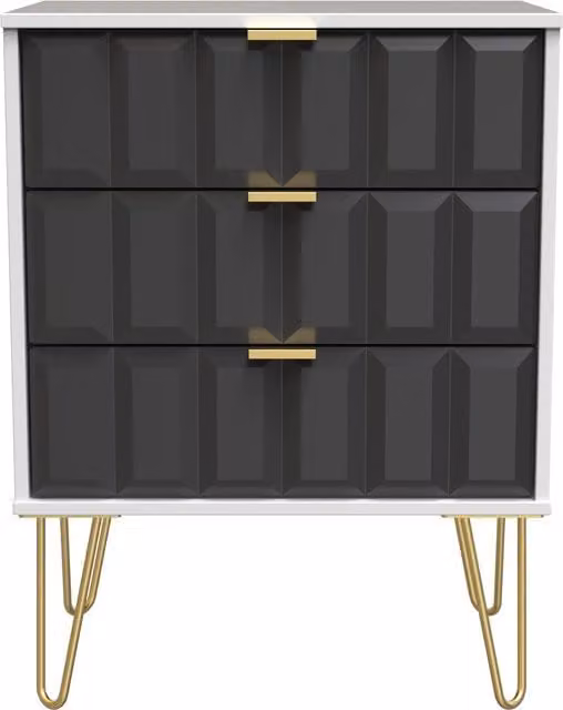 Ready Assembled 2 U Metro 3 Drawer Chest in Dark Grey and Gold