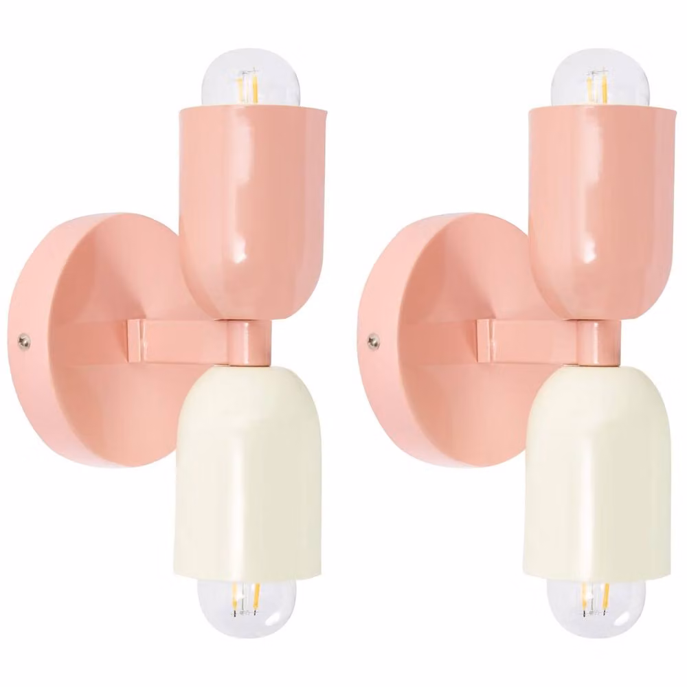 Wyld and Coco Set of 2 Retro Pink Metal Up/Down Wall Lamps – 2