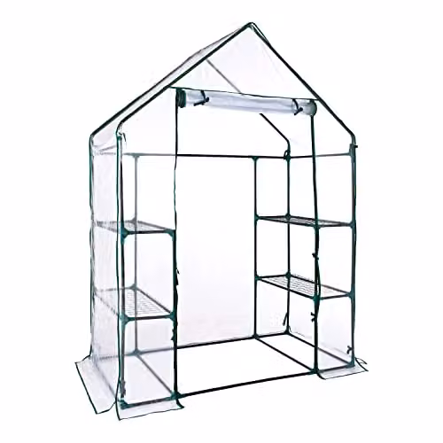 GardenKraft 10739 Walk-In Greenhouse with 4 Mesh Shelves, Transparent PVC Cover and Steel Frame, W/D/H: 143 x 73 x 195 cm