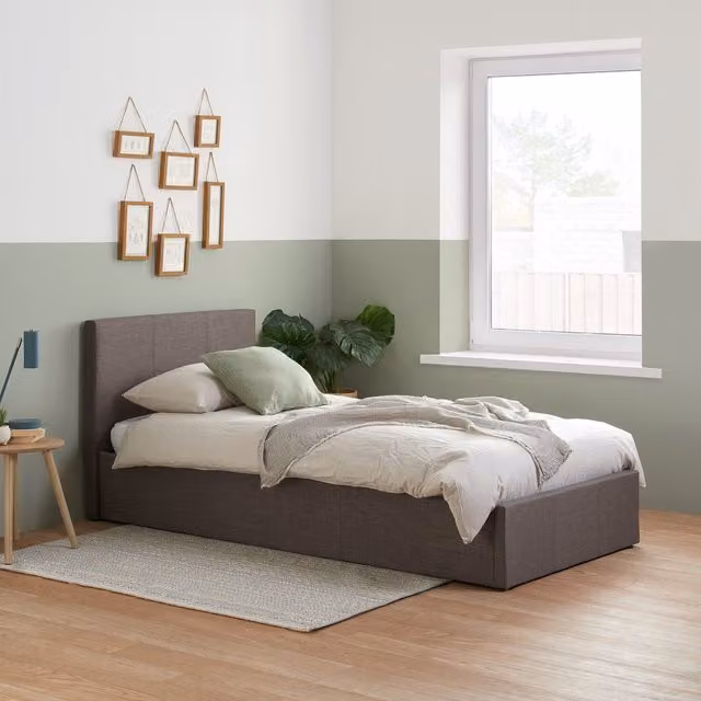 Birlea Berlin Grey Velvet Single Ottoman Bed W/D/H: 90 x 190 cm