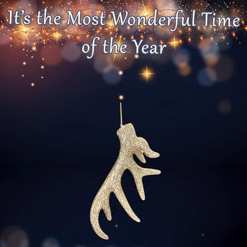 VFM e-Store Gold Glitter Stag Antler Hanging Christmas Tree Ornament, 17 cm – 3