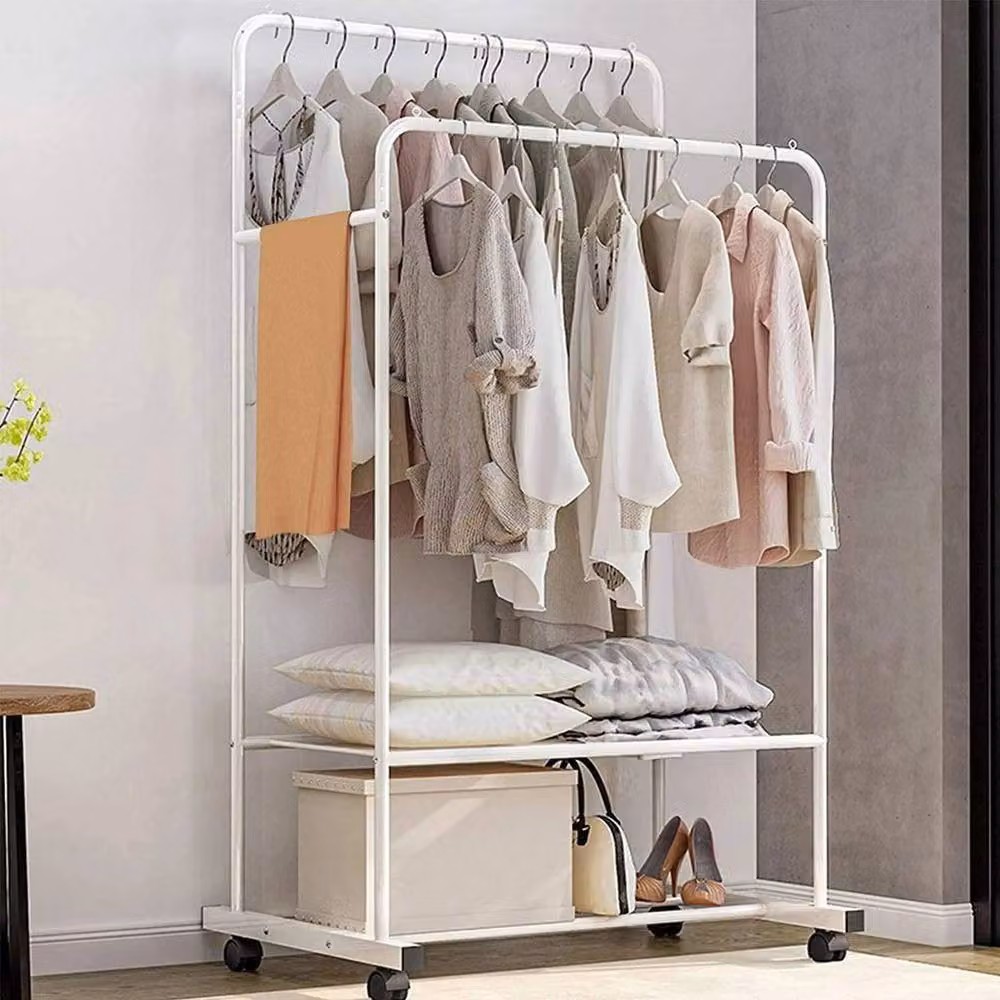 Kelvenix Matt White Metal Wheeled Rolling Clothes Rail – 4