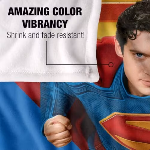 Warner Bros. Superman 2025 Flying Over S-Shield Super Soft Fleece Throw Blanket for Children, Multicolour, W: 127.0 cm, L: 152.4 cm – 3