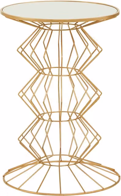 Orsina Round Gold Side Table with Mirrored Glass Top