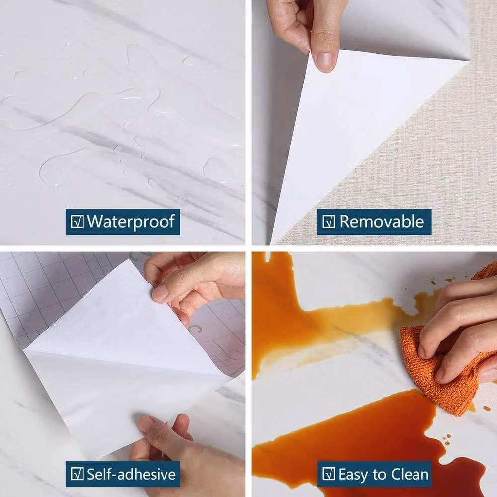 NESTLUNE White Marble Vinyl Film Self Adhesive Waterproof Furniture Sticker, W: 100 cm, H: 15 cm – 3