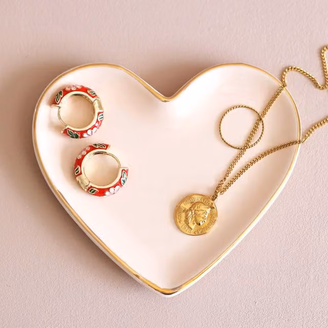 Lisa Angel Pink Heart Ceramic Trinket Dish with Gold Details