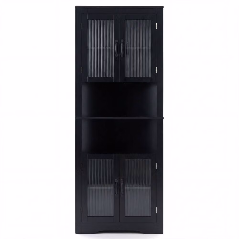 Costway 6-Tier Corner Storage Cabinet with 4 Glass Doors, Black – 10